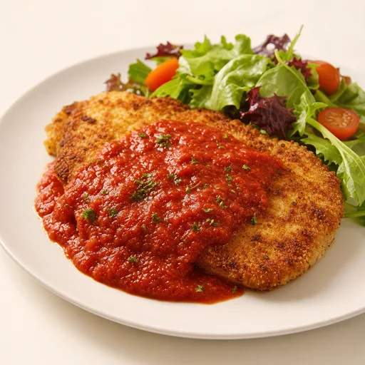 Milanesa keto rebozada con harina de almendras y salsa de tomate sin azúcar